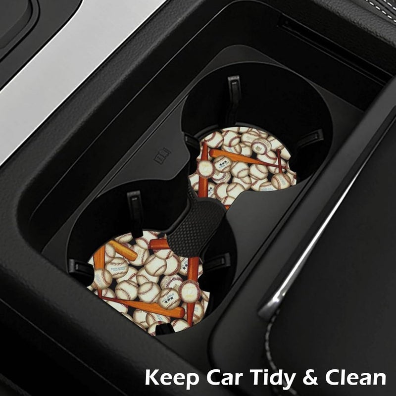 KARREAL 2 Pcs Car Cup Coasters, Baseball Sport Universal Non-Slip Rubber Car Coasters for Cup Holders 2.75 inch, Car Interior Accessories for Men - Image 4